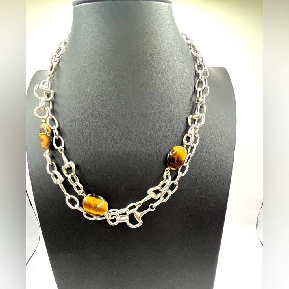 Banana Republic Equestrian Necklace Silver tone with Brown Tigers Eye